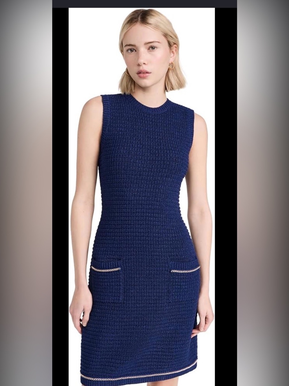 Shoshanna Saige Chain Knit Dress Navy Textured Sleeveless Shift Dress Size‎ Med
